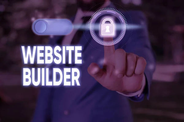 Γραπτό σημείωμα που δείχνει Website Builder. Επαγγελματική φωτογραφία που παρουσιάζει την κατασκευή ιστοσελίδων χωρίς επεξεργασία αναλυτικού κώδικα. — Φωτογραφία Αρχείου