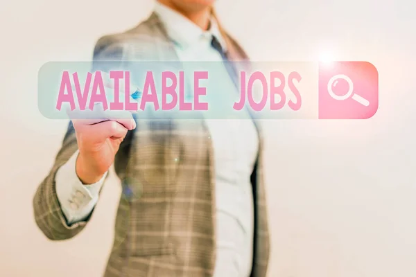 Conceptual hand writing showing Available Jobs. Business photo text a job that is available for someone to start doing Vacancy. — Stock Photo, Image