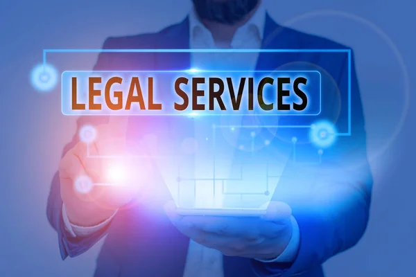 Γραπτή συγγραφή κειμένων Νομικές Υπηρεσίες. Έννοια σημαίνει όλες τις υπηρεσίες που αφορούν νομικά ή νομικά θέματα. — Φωτογραφία Αρχείου