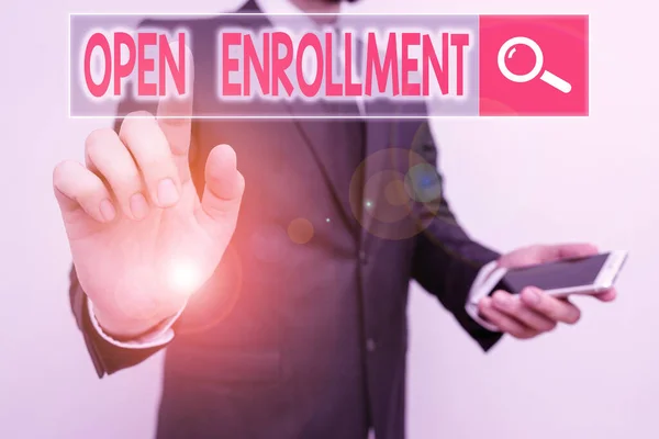 Word writing text Open Enrollment. Business concept for policy of allowing qualifying students to enroll in school. — Zdjęcie stockowe