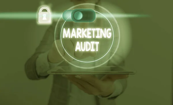 Text sign showing Marketing Audit. Conceptual photo examination and analysis of the marketing activities. — Stockfoto