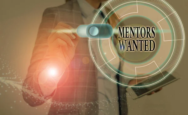 Signo de texto que muestra Mentors Wanted. Foto conceptual buscando a alguien que enseña o da ayuda y consejo . — Foto de Stock