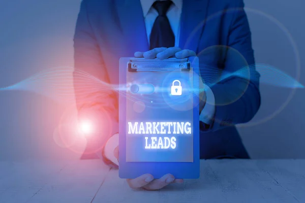 Text sign showing Marketing Leads. Conceptual photo demonstrating who shows interest in the brand or products. — Stock Photo, Image