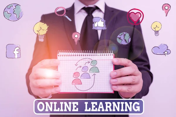 Konceptuell handskrift som visar Online Learning. Företagsfoto visa upp pedagogiska verktyg baserade på och tillgängliga från Internet. — Stockfoto