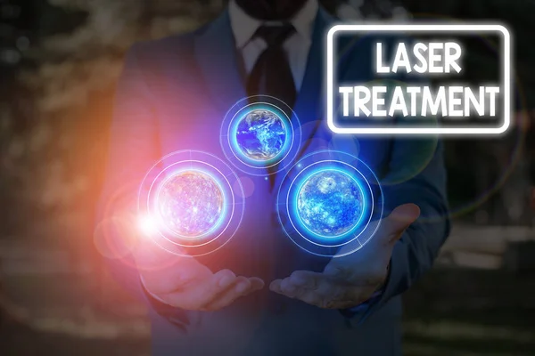 Handwriting text Laser Treatment. Concept meaning any of various medical and surgical techniques using lasers Elements of this image furnished by NASA. — 图库照片