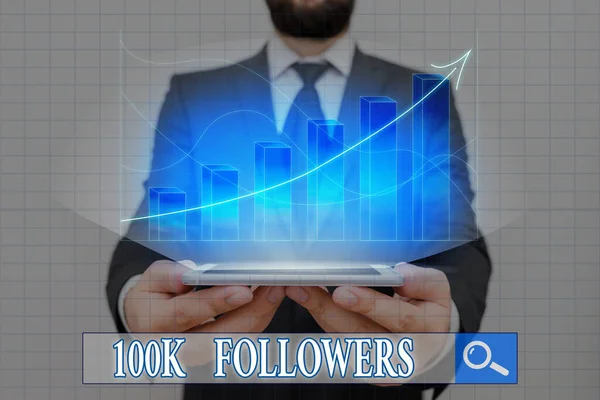 Handwriting text writing 100K Followers. Concept meaning number of individuals who follows someone in Instagram. — Stock Photo, Image