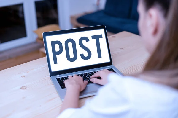 Writing note showing Post. Business photo showcasing a piece of writing, image, or other item of content published online.