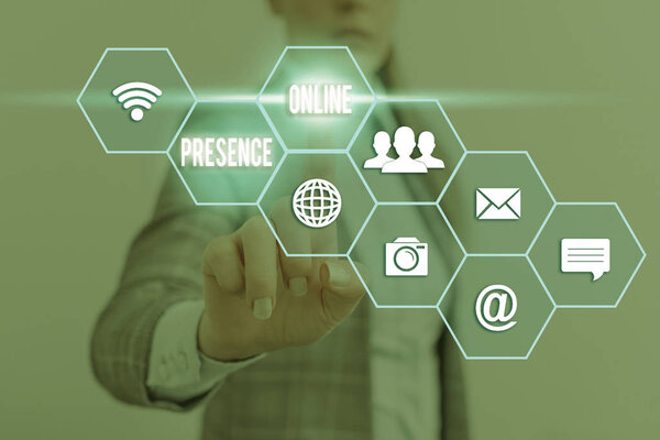 Handwriting text writing Online Presence. Concept meaning existence of an individual can be found via an online search.