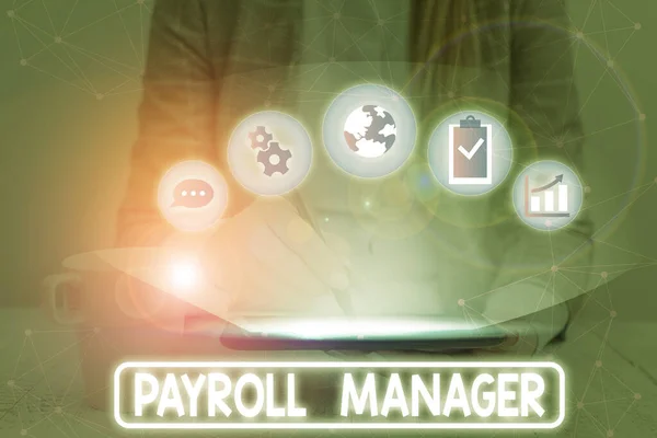 Sms-bord met loonmanager. Conceptuele foto Onderhoudt payroll informatie door het ontwerpen van systemen. — Stockfoto