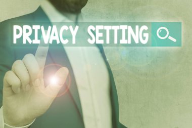 Kelime yazma Gizlilik Ayarları. Profil erişimini ve bilginin ne görebileceğini sınırlayan iş konsepti.