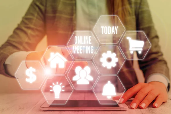 Tekst schrijven Online Meeting. Bedrijfsconcept voor een bijeenkomst die plaatsvindt via een elektronisch medium. — Stockfoto