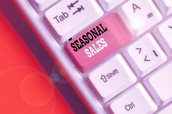 Word writing text Seasonal Sales. Business concept for Discount which is offered on goods at particular seasons. — 스톡 사진