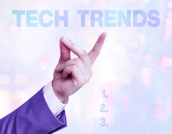 Writing note showing Tech Trends. Business photo showcasing technology that is recently becoming popular and accepted. — Stok fotoğraf