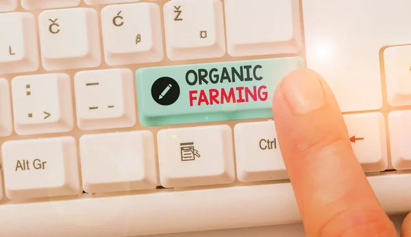 Handwriting text writing Organic Farming. Concept meaning agricultural system that use ecologically based pest control. — Stockfoto