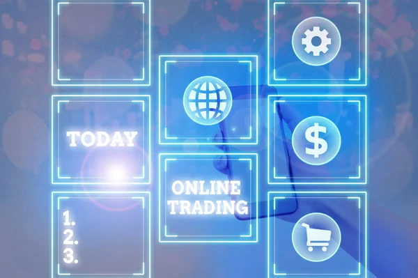 Εγγραφή σημείωμα που δείχνει Online Trading. Επιχειρηματική φωτογραφία που αναδεικνύει την αγορά και την πώληση χρηματοοικονομικών προϊόντων στο διαδίκτυο. — Φωτογραφία Αρχείου