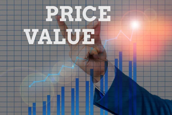 Text sign showing Price Value. Conceptual photo the price of a product based on what customers think or valued.