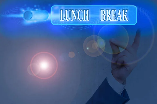 Texto para escrita de palavras Almoço Break. Conceito de negócio para o tempo em que uma demonstração para de trabalhar ou estudar para almoçar . — Fotografia de Stock