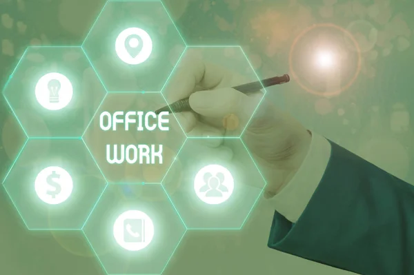 Nota escrita que muestra el trabajo de oficina. Foto comercial que muestra cualquier trabajo administrativo o administrativo para una organización . — Foto de Stock