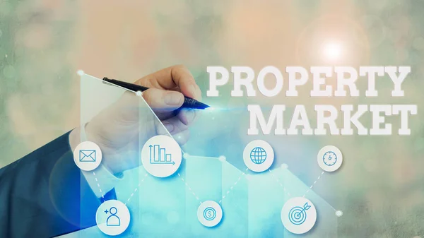 Word writing text Property Market. Business concept for the buying and selling of land and buildings Estate market. — Stock Fotó