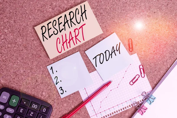 Handwriting text Research Chart. Concept meaning it represents a set of numerical or qualitative data Desk notebook paper office cardboard paperboard study supplies table chart. — Stock fotografie
