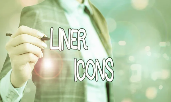 Conceptual hand writing showing Liner Icons. Business photo showcasing use to improve visual interest and grab the user s is attention. — Stock Photo, Image