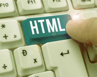 Html 'i gösteren not yazılıyor. World Wide Web 'de hipermetin yayınlamak için lingua franca' yı gösteren iş fotoğrafı.