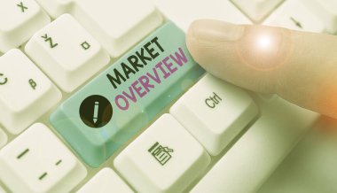 Market Genel Bakış 'ı gösteren kavramsal el yazısı. Ticari veya endüstriyel pazarın iş metni özeti.