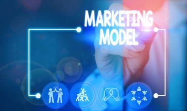 Metin işareti pazarlama modelini gösteriyor. Satışlarda çok değişkenli gerilemeler gibi kavramsal fotoğraf istatistiksel analizi.