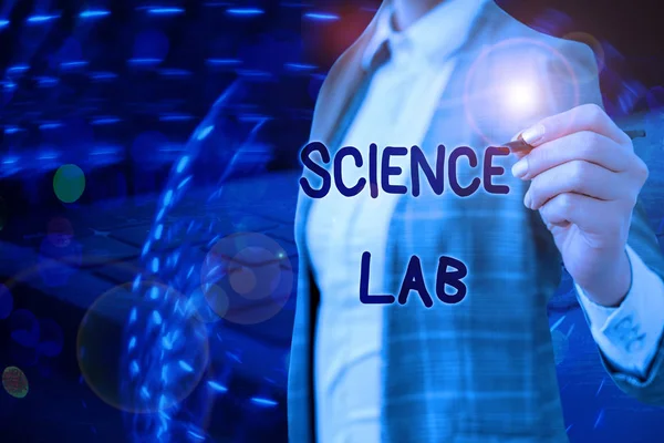 Nota di scrittura che mostra Science Lab. Fotografia aziendale che presenta una struttura speciale in cui vengono effettuati esperimenti e con attrezzature . — Foto Stock