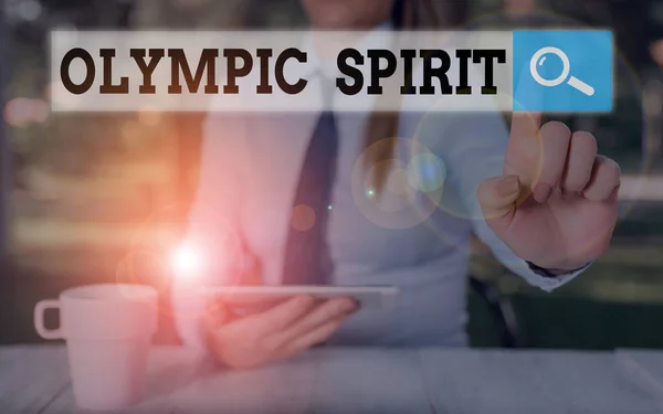 Word writing text Olympic Spirit. Business concept for having pride in your national team but putting aside politics.