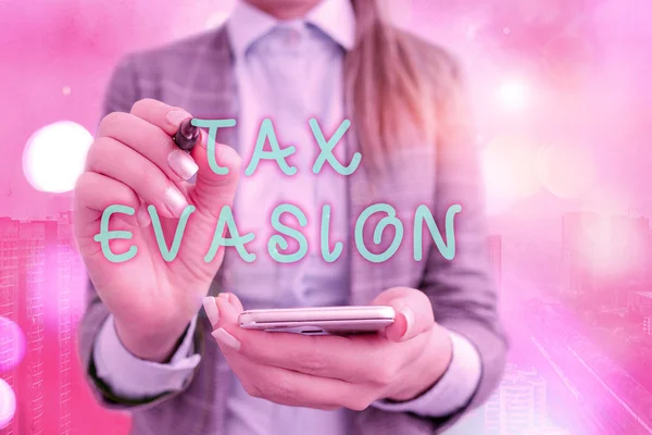 Text sign showing Tax Evasion. Conceptual photo the failure to pay or the deliberate underpayment of taxes.