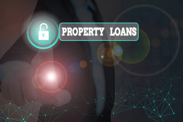 Word writing text Property Loans. Geschäftskonzept für einen Kredit zum Kauf von Grundstücken oder Gebäuden und Infrastrukturen. — Stockfoto