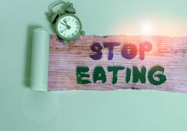 Manuscrito texto Pare de comer. Conceito significado cessar a atividade de colocar ou tomar alimentos na boca . — Fotografia de Stock