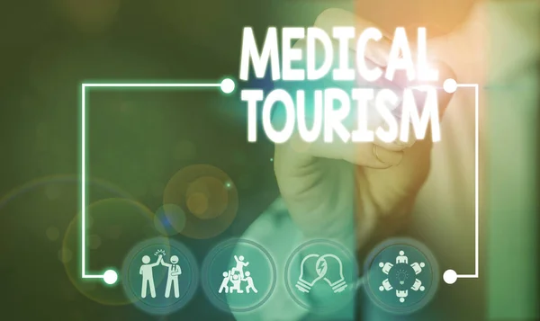 Text sign showing Medical Tourism. Conceptual photo traveling outside the country to receive medical care. — Stockfoto