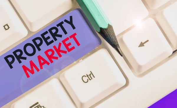 Word writing text Property Market. Business concept for the buying and selling of land and buildings Estate market. — Stockfoto