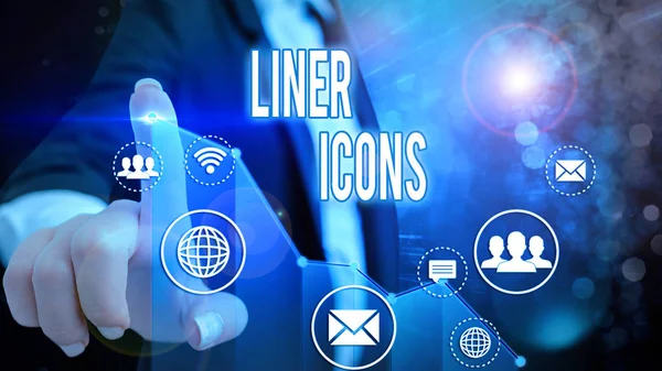 Conceptual hand writing showing Liner Icons. Business photo text use to improve visual interest and grab the user s is attention. — Stok fotoğraf