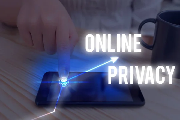 Tekstbord met online privacy. Conceptuele foto gaat over de controle van welke informatie die u online onthult. — Stockfoto