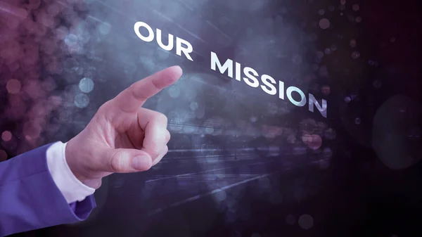 Conceptual hand writing showing Our Mission. Business photo text A written declaration of an organization s is core purpose. — Stock Photo, Image