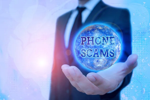 Conceptual hand writing showing Phone Scams. Business photo text use of telecommunications for illegally acquiring money. — Stock fotografie