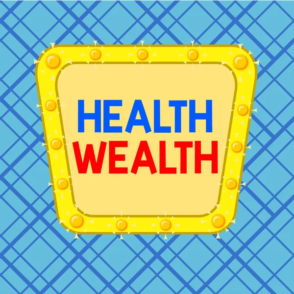 Word writing text Health Wealth. Business concept for health is the most valuable and precious for every individual Asymmetrical uneven shaped format pattern object outline multicolour design. — Stock Photo, Image
