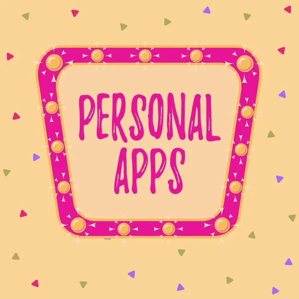Writing note showing Personal Apps. Business photo showcasing App for secure password less validation to online services Asymmetrical uneven shaped pattern object multicolour design. — Φωτογραφία Αρχείου