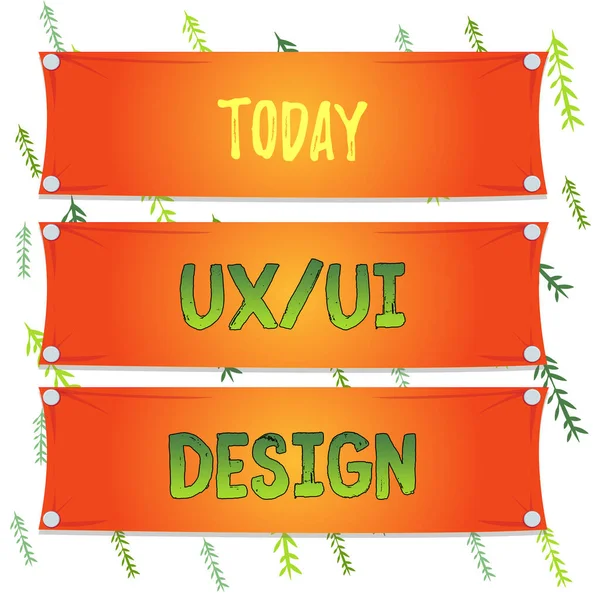 Handwriting text Ux Or Ui Design. Concept meaning two different elements of a single consumer experience Wooden panel attached nail colorful background rectangle lumber plank wood. — Stok fotoğraf
