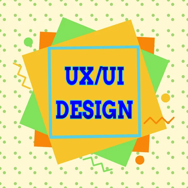 Conceptual hand writing showing Ux Or Ui Design. Business photo showcasing two different elements of a single consumer experience Asymmetrical format pattern object outline multicolor design. — Stok fotoğraf