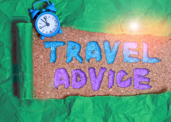 Word writing text Travel Advice. Business concept for Tips related to responsible travel in chosen destination. — 스톡 사진
