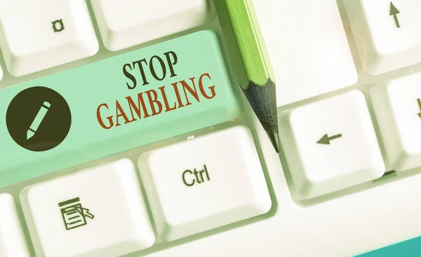 Writing note showing Stop Gambling. Business photo showcasing stop the urge to gamble continuously despite harmful costs. — Stock Photo, Image