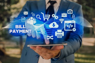 Bill Payment 'ı gösteren kavramsal el yazısı. Verilen mal veya hizmetler karşılığında para verilecek iş fotoğrafı sergisi.