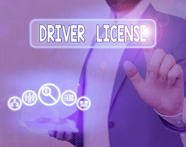 Text sign showing Driver License. Conceptual photo a document permitting a demonstrating to drive a motor vehicle. — Stockfoto