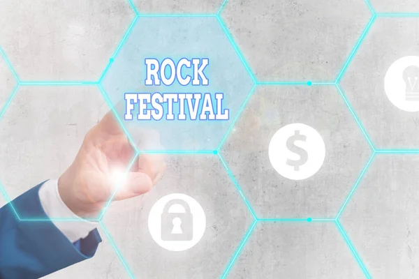 Word writing text rock festival. Business-Konzept für großes Rockmusik-Konzert mit Schwermetall-Genre. — Stockfoto