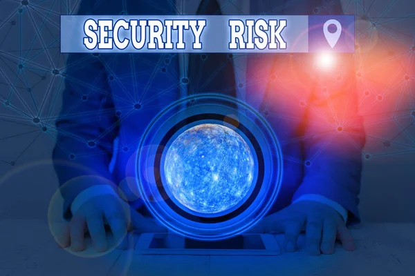 Handwriting text Security Risk. Concept meaning possesses a possible threat to the security of something Elements of this image furnished by NASA. — Stock Photo, Image