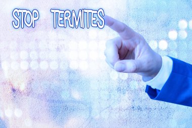 El yazısı metin yazma Stop Termites. Kavram anlamı küçük bir tropik böceğin ormana zarar vermesini önlemek.